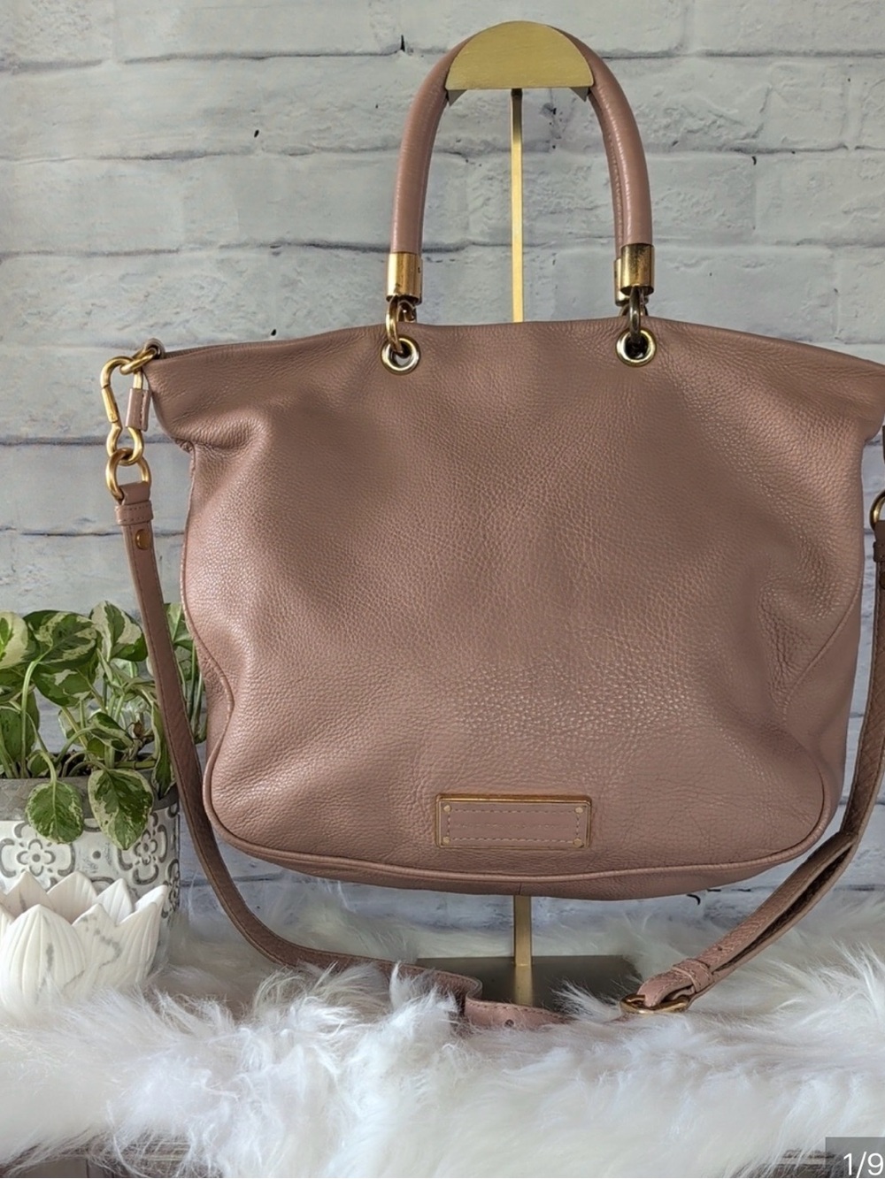 Marc by Marc Jacobs Dusty Rose Pebbled Leather Shoulder Bag with Gold Hardware